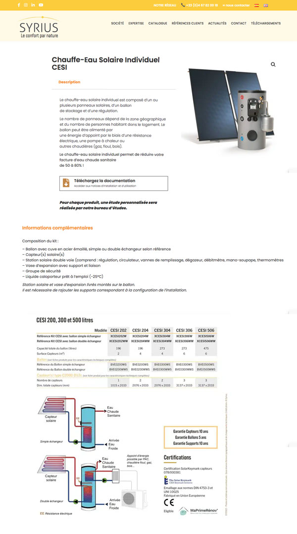 Fiche technique pour syrius-solar.fr